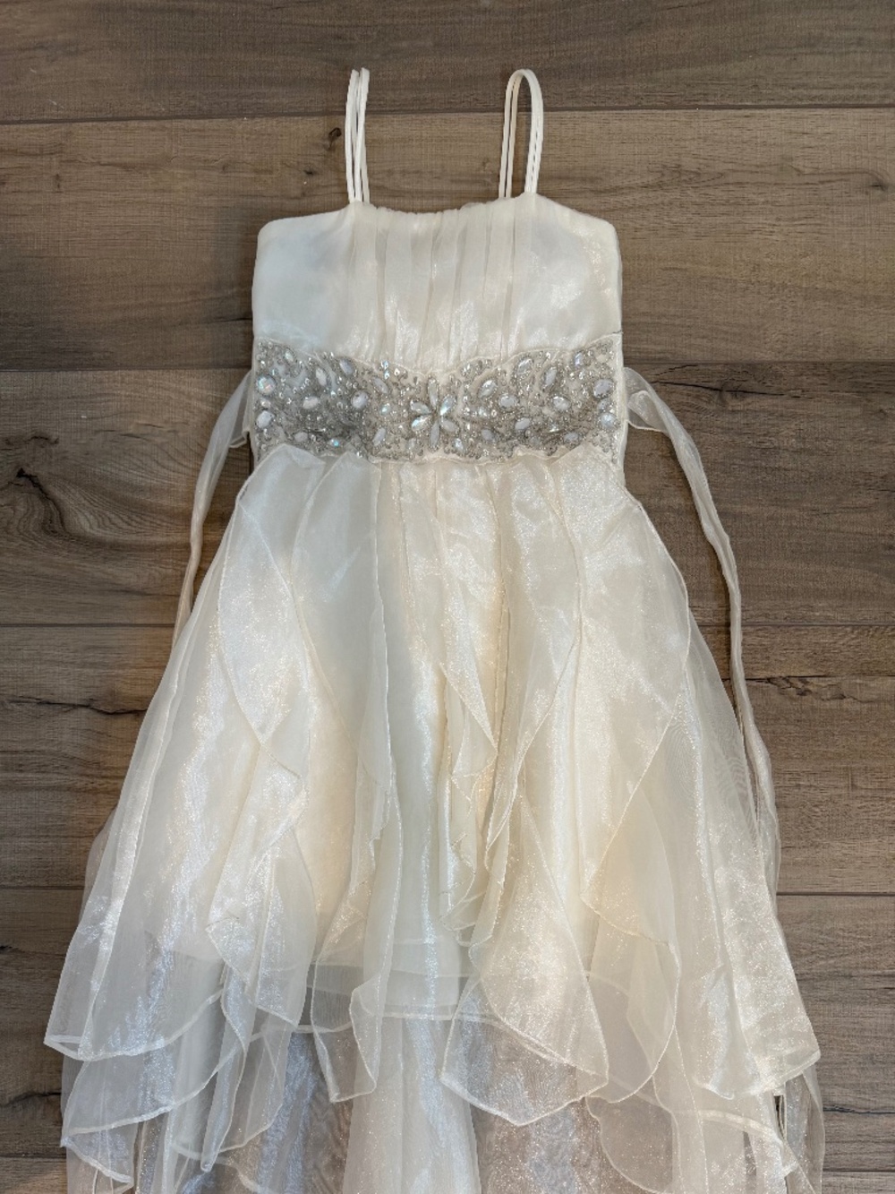 Kid’s Love Girls Ivory Beaded Organza Formal Party Dress Size 8